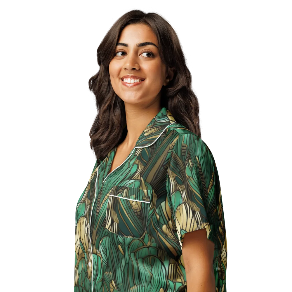 Verdant Deco on Women's Short Sleeve Pajama Top — Left Front