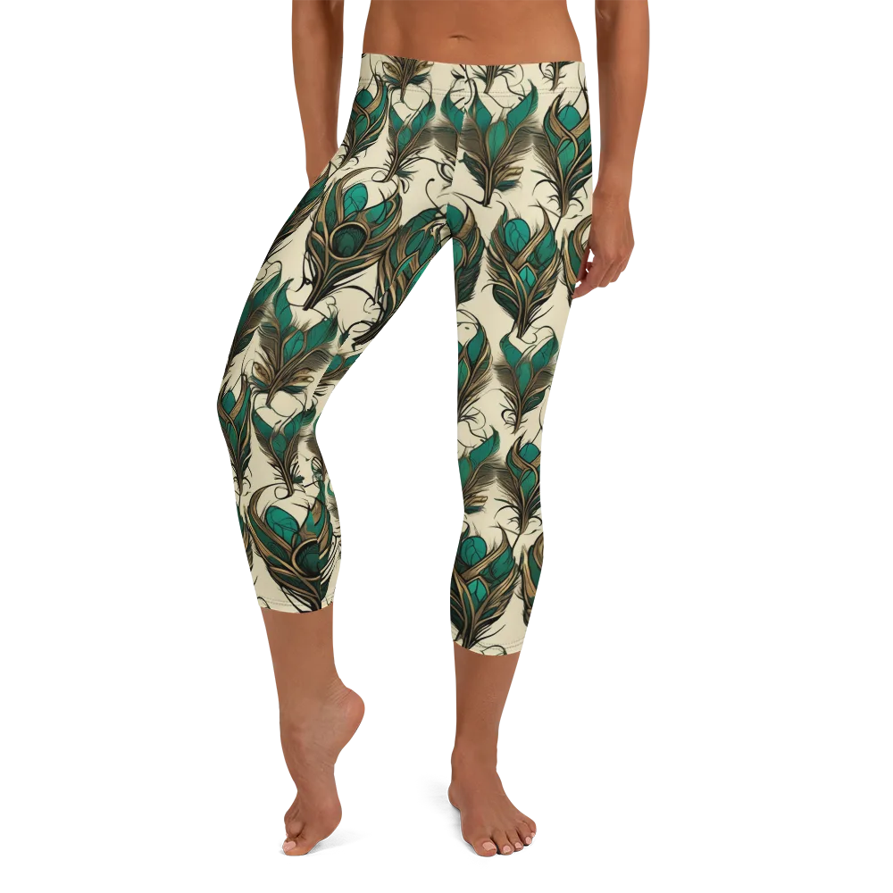 Emerald Plume on Capri Leggings — Front