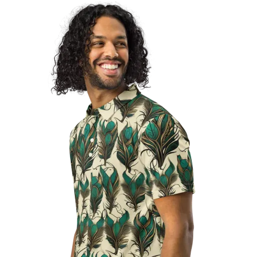 Emerald Plume on a Men's Slim Fit Polo Shirt