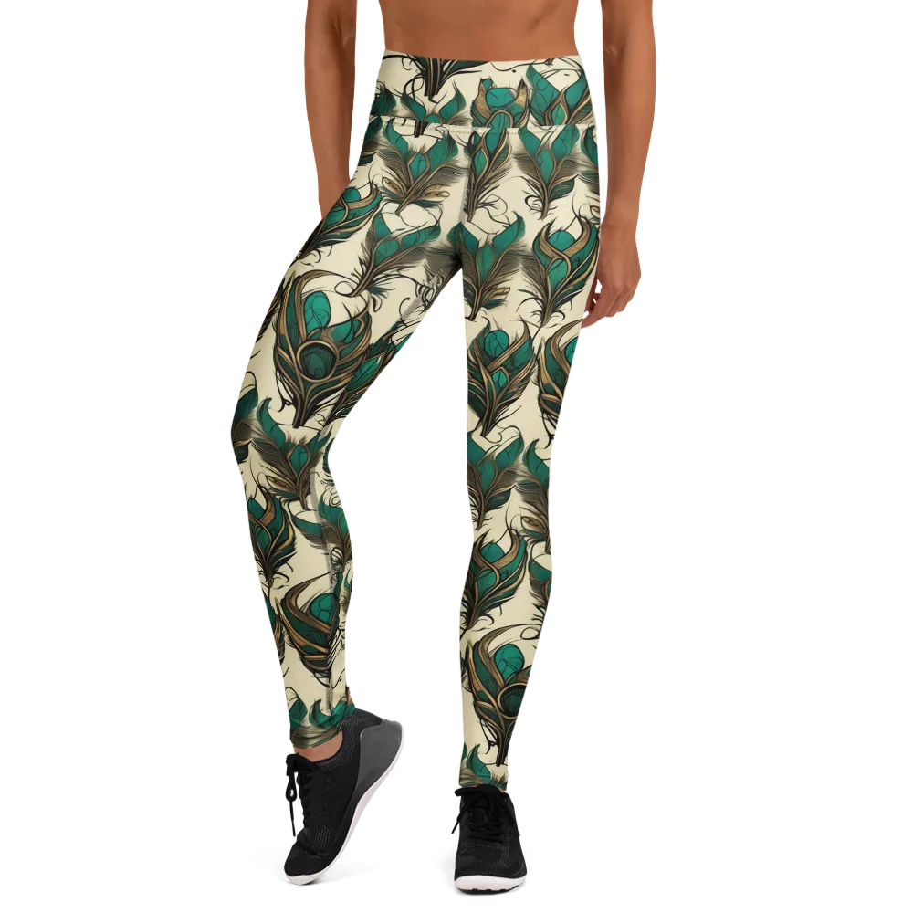 Emerald Plume on Yoga Leggings — Front