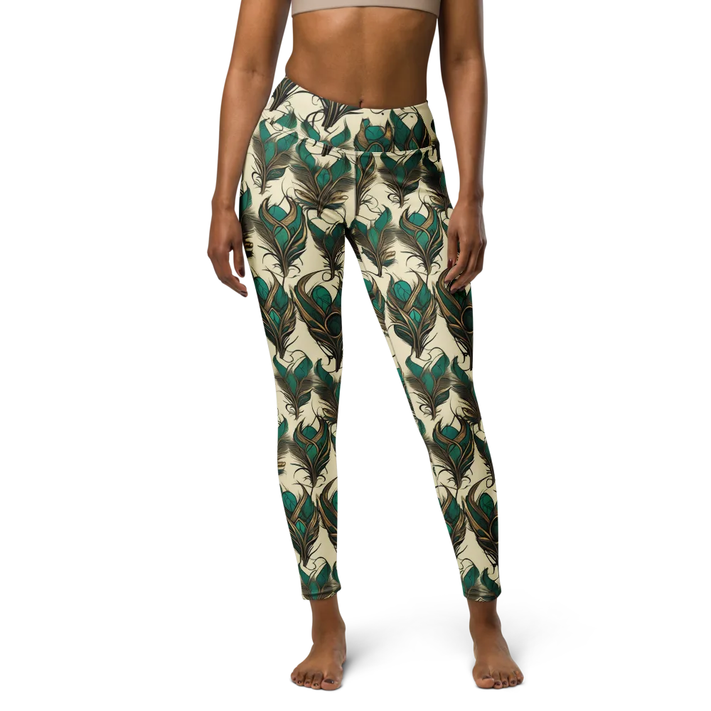 Emerald Plume on Yoga Leggings — Front