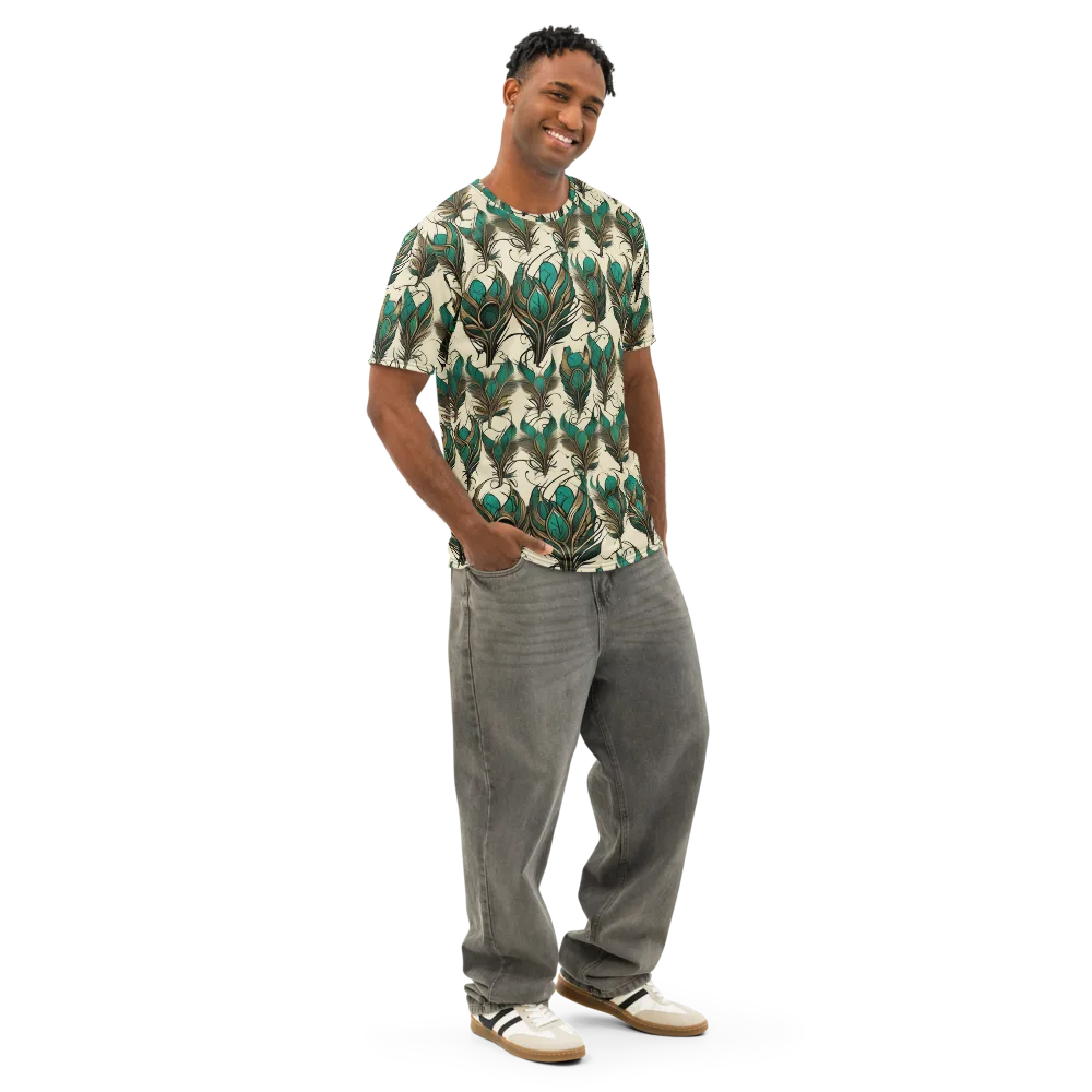 Emerald Plume on Men's Cotton Crew Neck T-Shirt — Right Front