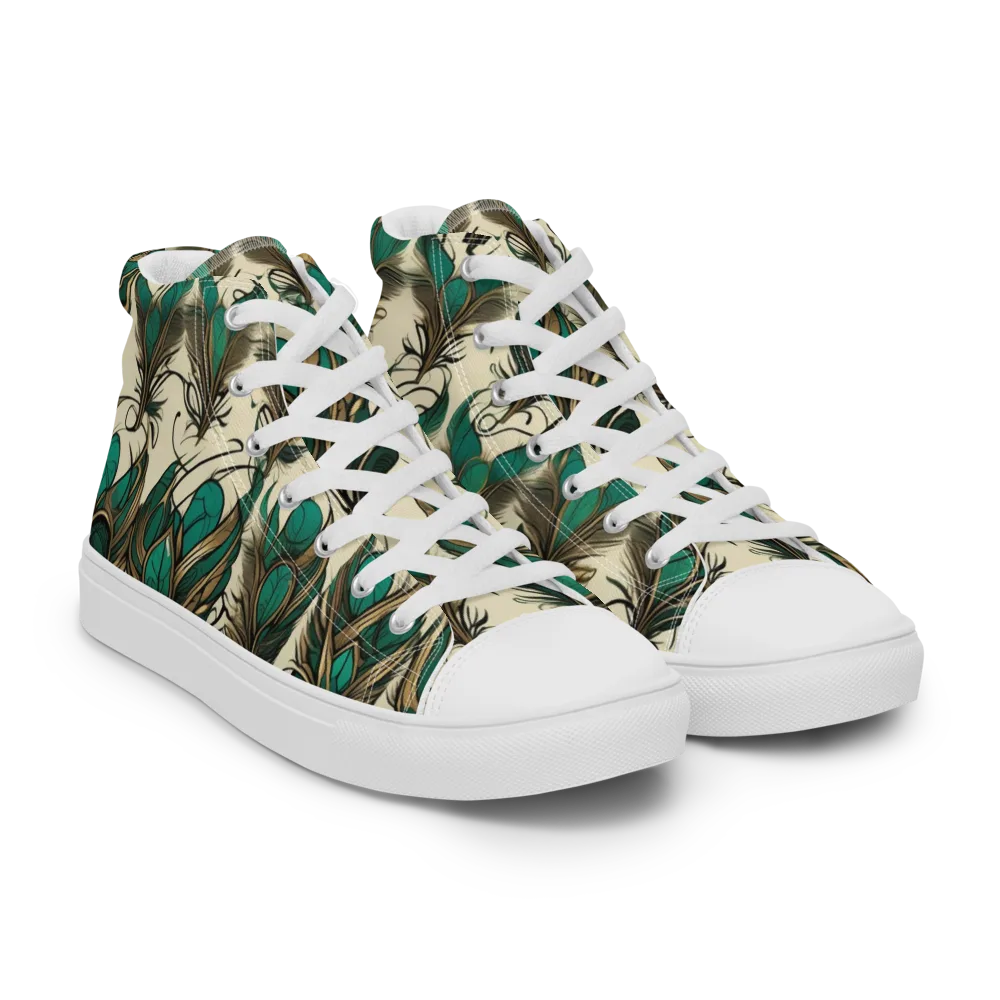 Emerald Plume on Men's High Top Canvas Shoes — Right Front