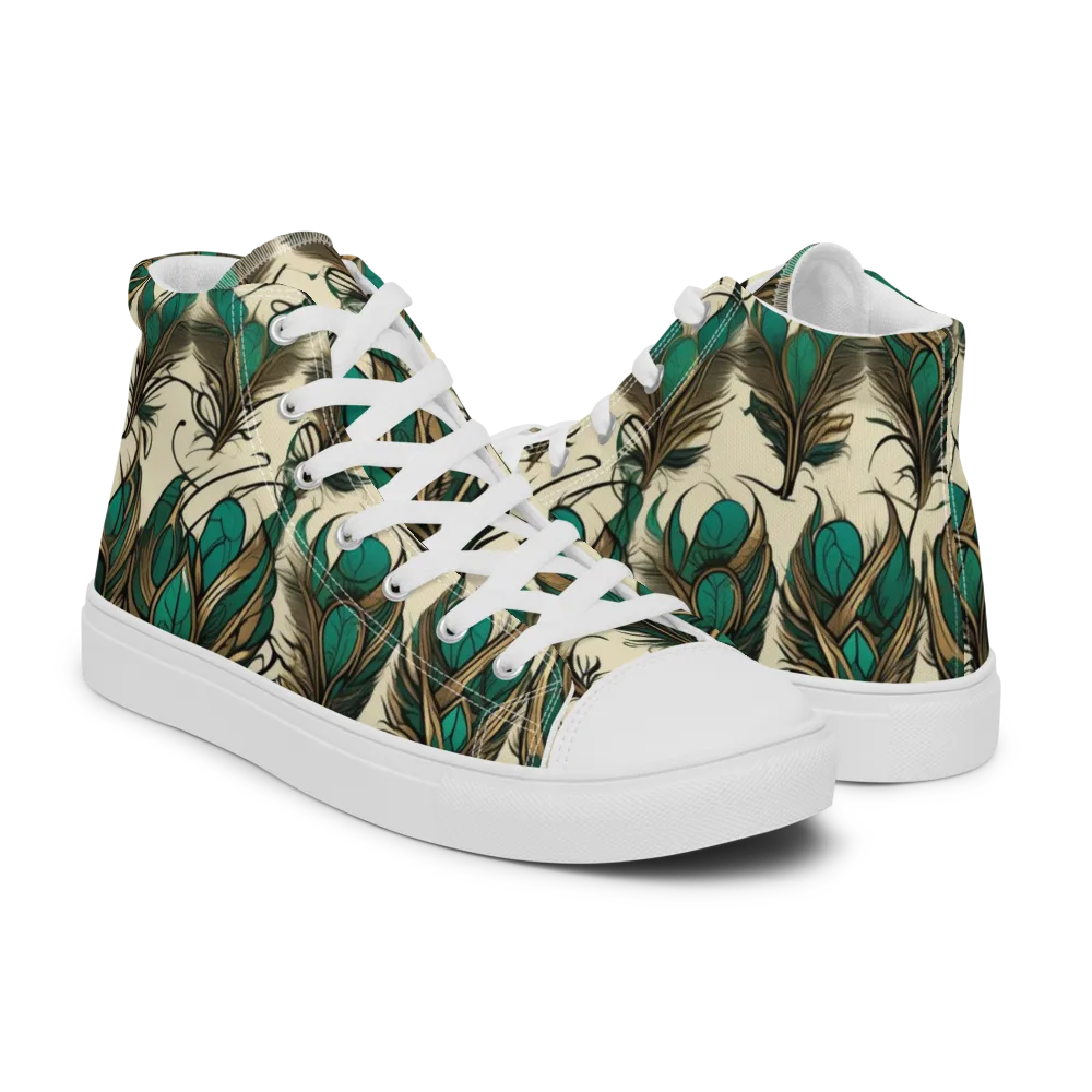 Emerald Plume on Men's High Top Canvas Shoes — Right