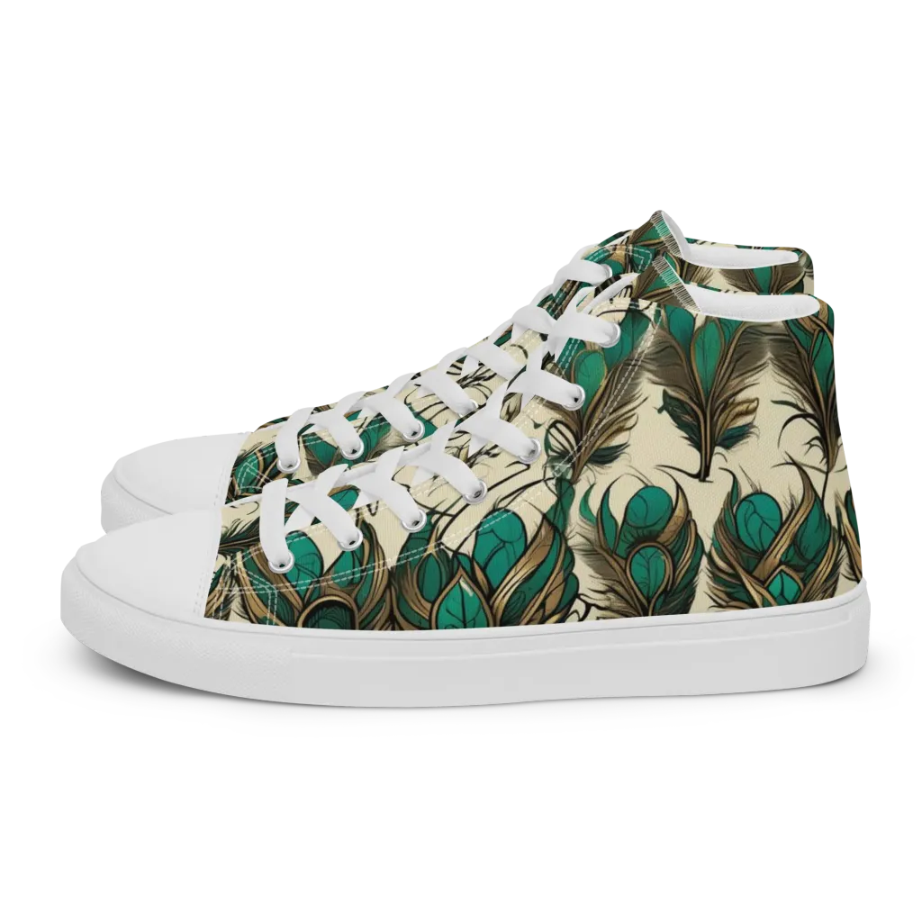 Emerald Plume on Women's High Top Canvas Shoes — Left