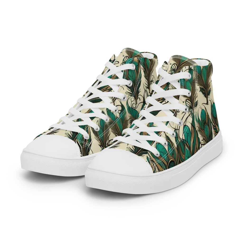 Emerald Plume on Women's High Top Canvas Shoes — Left Front