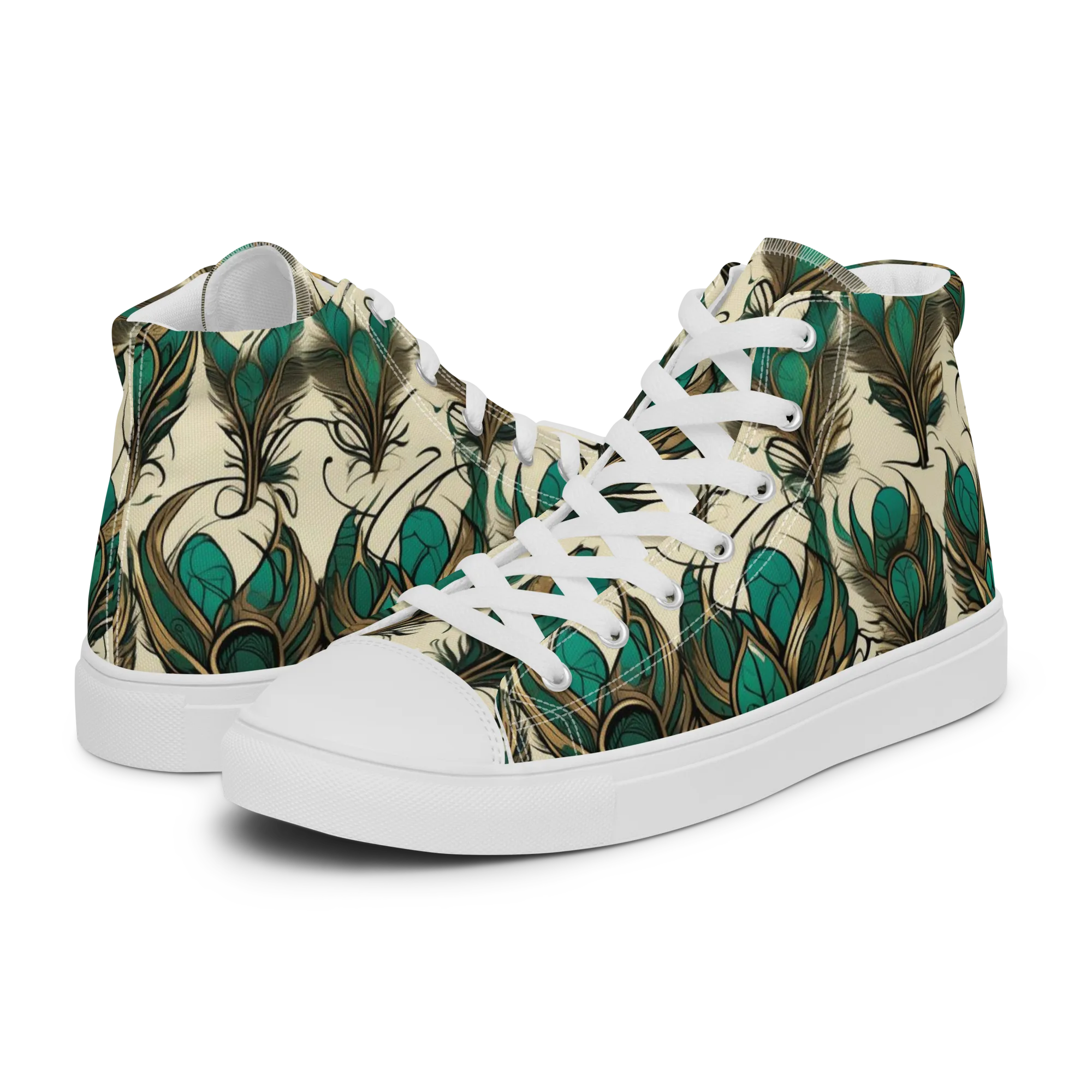 Emerald Plume on Women's High Top Canvas Shoes — Left