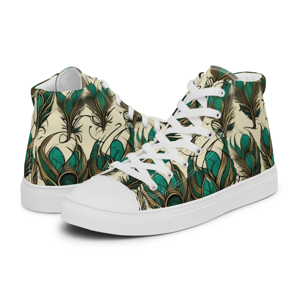 Emerald Plume on Women's High Top Canvas Shoes — Left