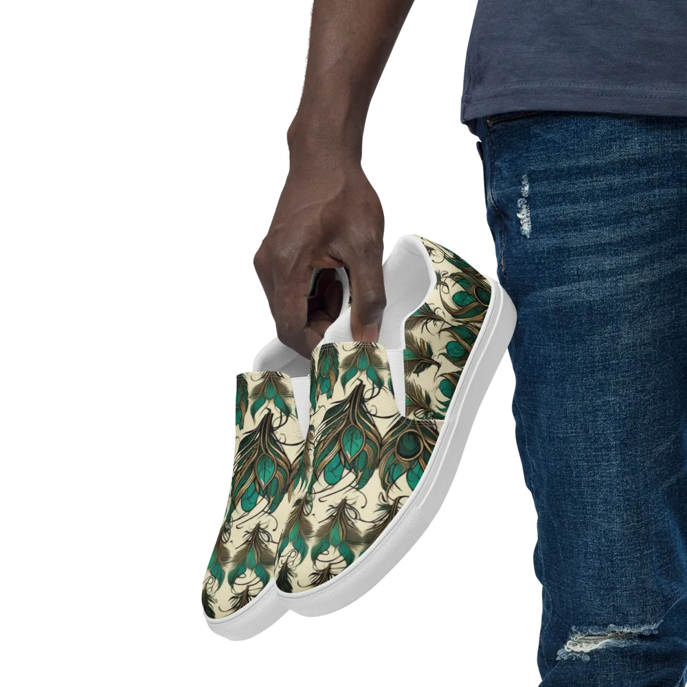 Emerald Plume on Men's Slip-On Canvas Shoes — Left Front