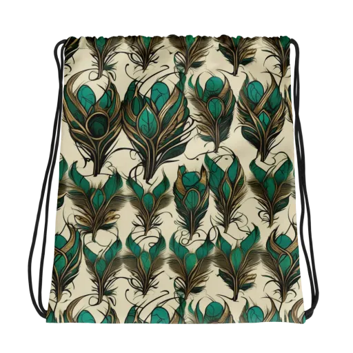 Emerald Plume on a Drawstring Bag