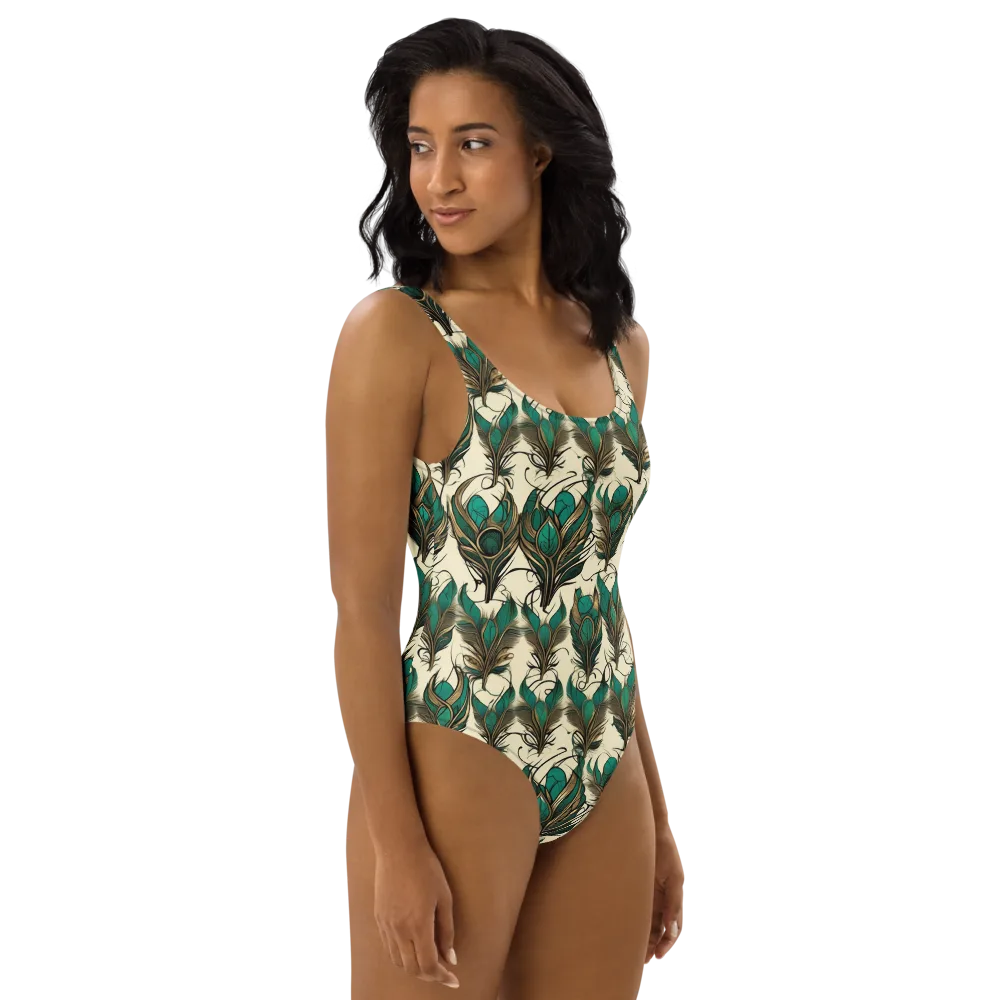 Emerald Plume on One-Piece Swimsuit — Right