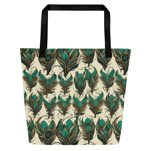 Emerald Plume on a Large Tote Bag W/ Pocket