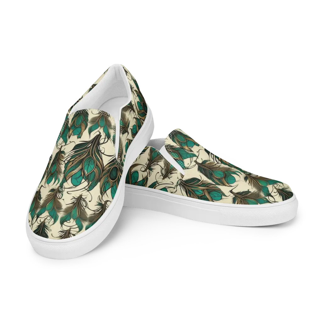 Emerald Plume on Women's Slip-On Canvas Shoes — Left Front