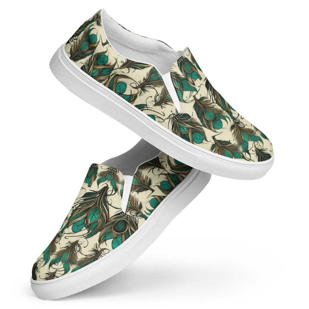 Emerald Plume on Women's Slip-On Canvas Shoes — Front