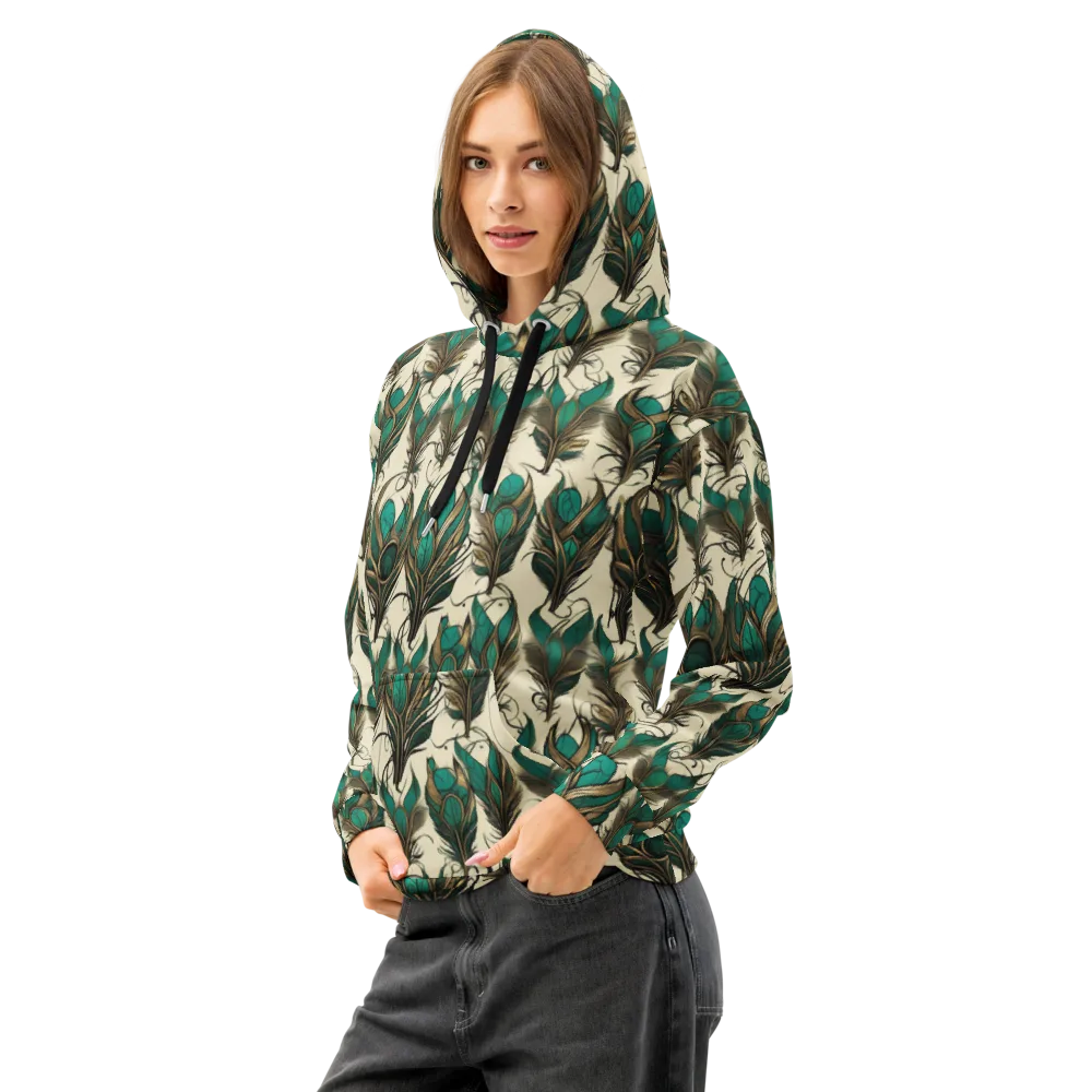 Emerald Plume on Cotton Hoodie — Left Front