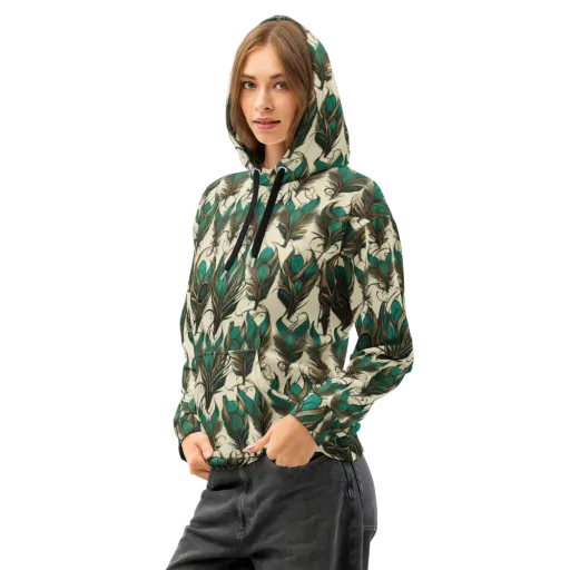 Emerald Plume on a Cotton Hoodie