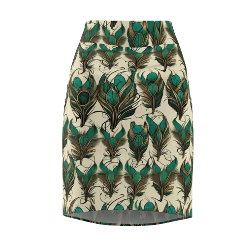 Emerald Plume on a Pencil Skirt