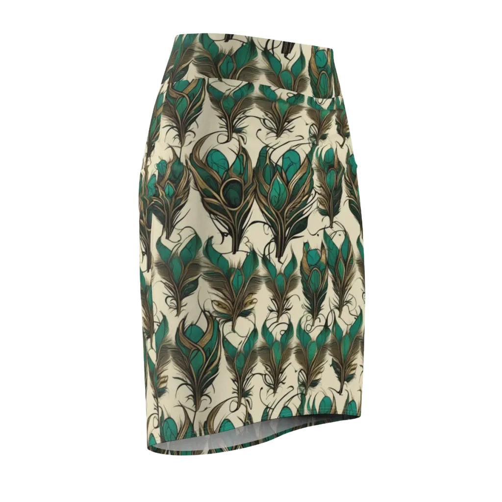 Emerald Plume on Pencil Skirt — Front Side