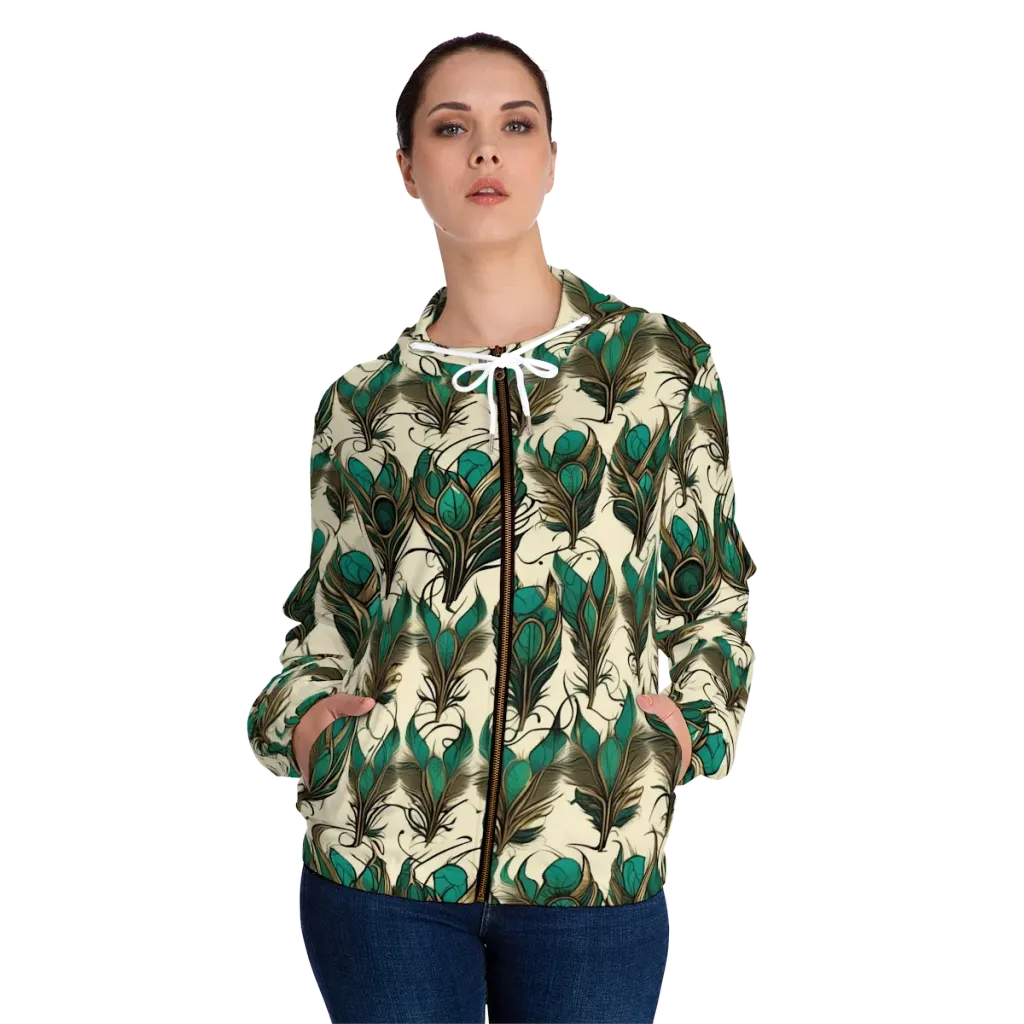 Emerald Plume on Women's Full-Zip Hoodie — Front On Person