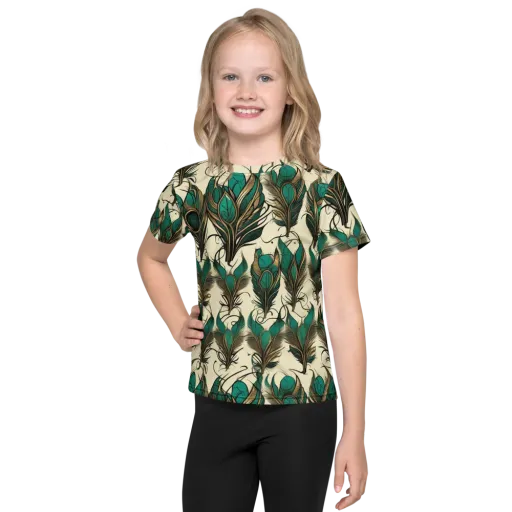 Emerald Plume on a Kids Crew Neck T-Shirt