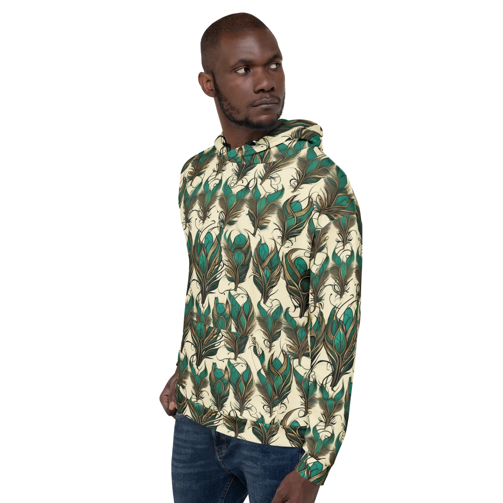 Emerald Plume on Hoodie — Left