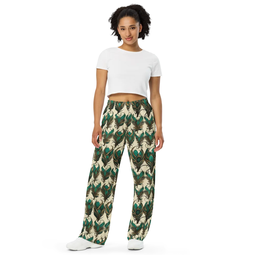 Emerald Plume on Wide-Leg Pants — Front