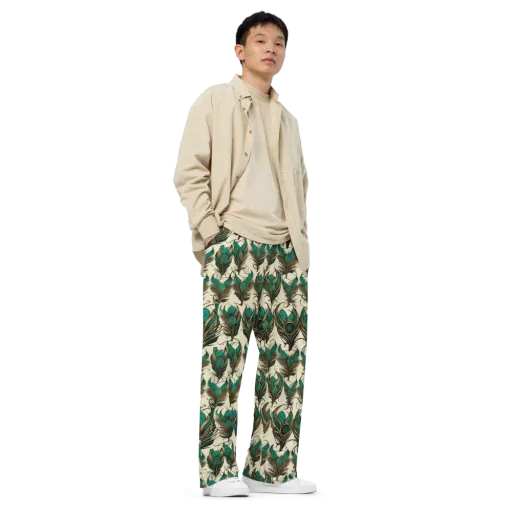 Emerald Plume on a Wide-Leg Pants