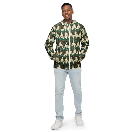 Emerald Plume on a Men's Windbreaker