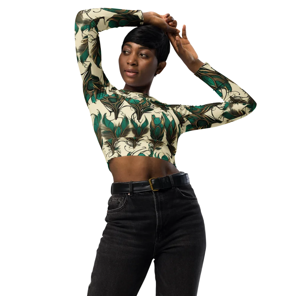 Emerald Plume on Long Sleeve Crop Top — Front