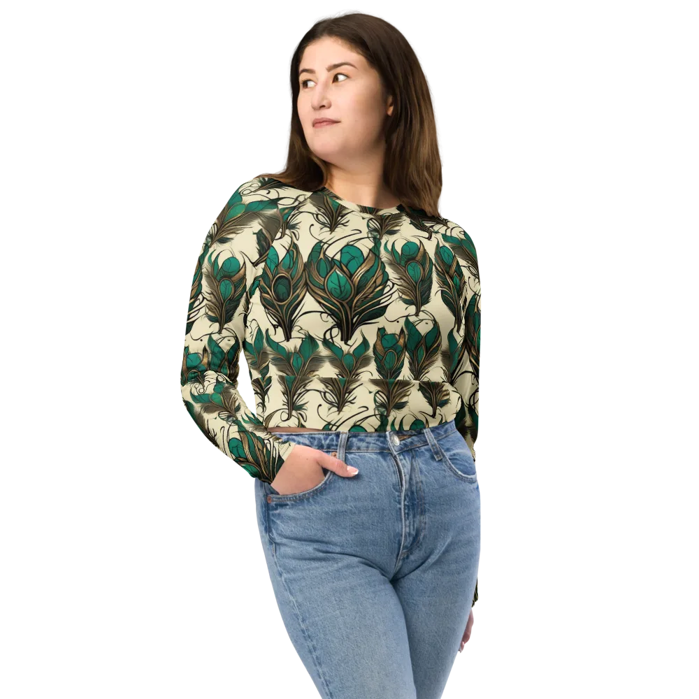Emerald Plume on Long Sleeve Crop Top — Front