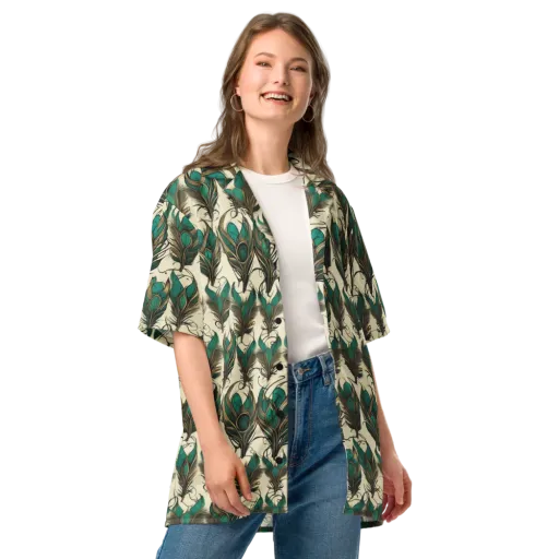 Emerald Plume on a Button Shirt