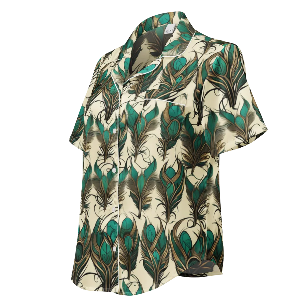 Emerald Plume on Women's Short Sleeve Pajama Top — Left Front