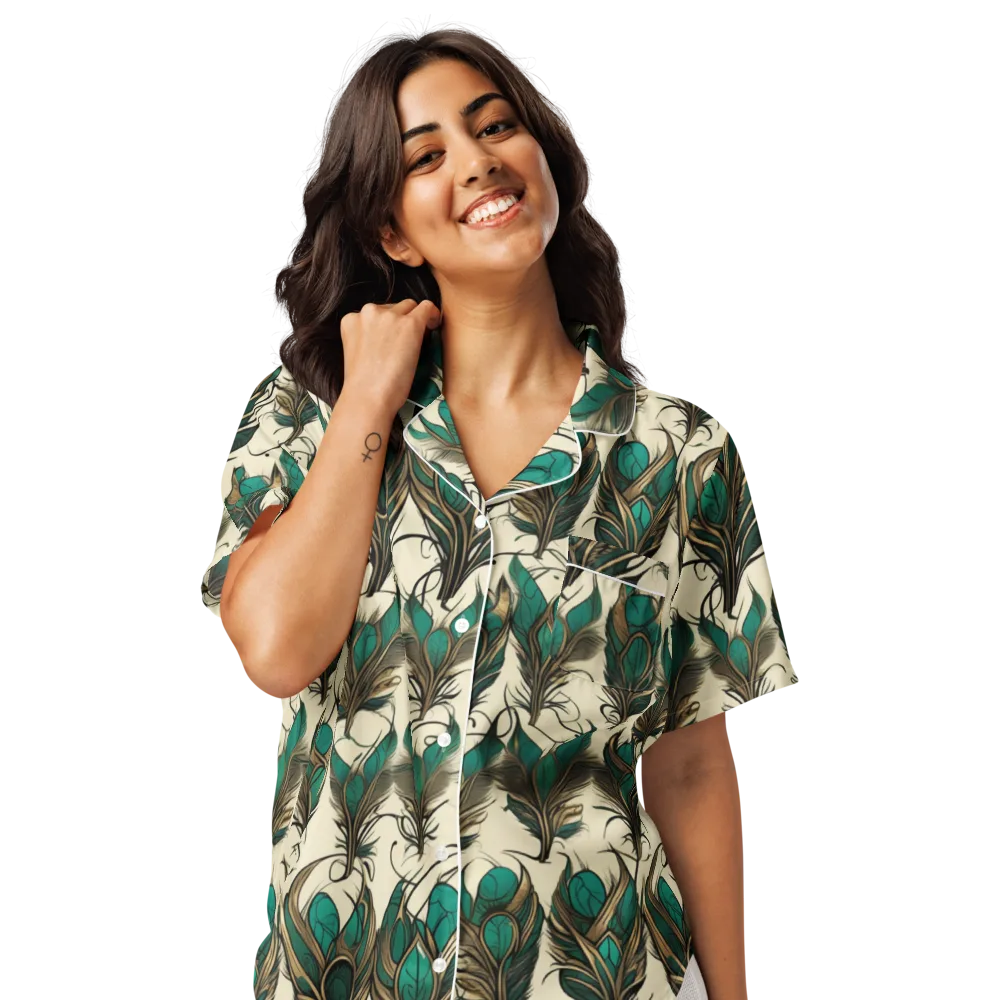 Emerald Plume on Women's Short Sleeve Pajama Top — Front