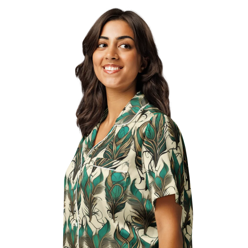 Emerald Plume on Women's Short Sleeve Pajama Top — Left Front