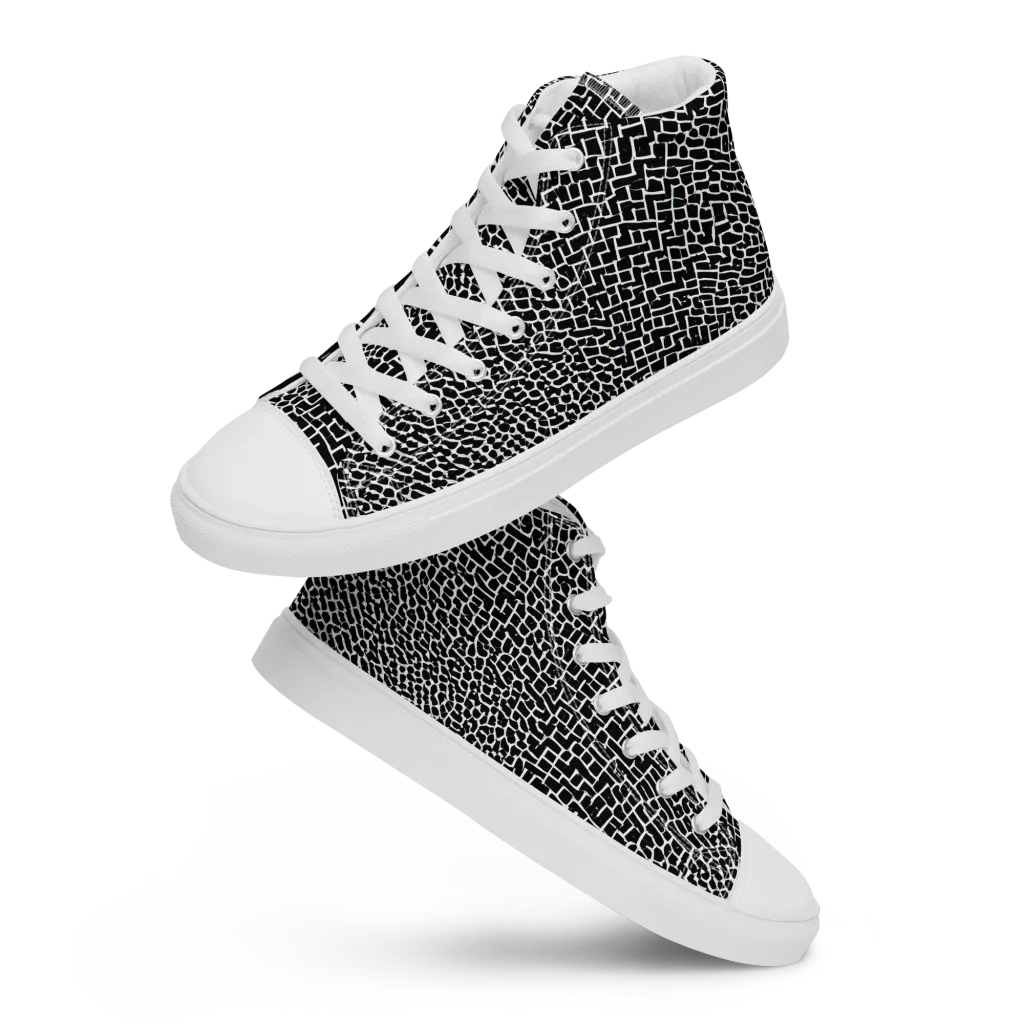 Obsidian Mosaic on Men's High Top Canvas Shoes — Front