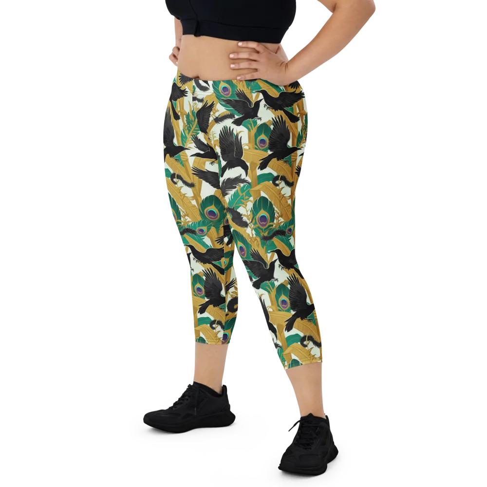 Midnight Plumes on Capri Leggings — Front