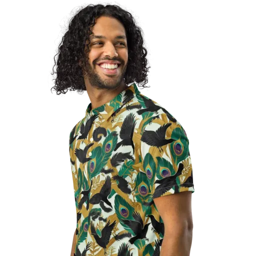 Midnight Plumes on a Men's Slim Fit Polo Shirt