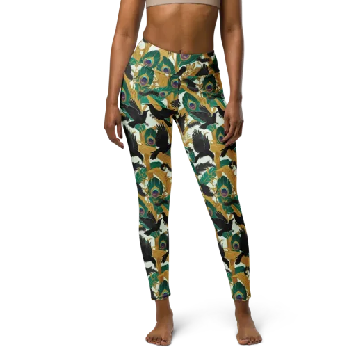 Midnight Plumes on a Yoga Leggings