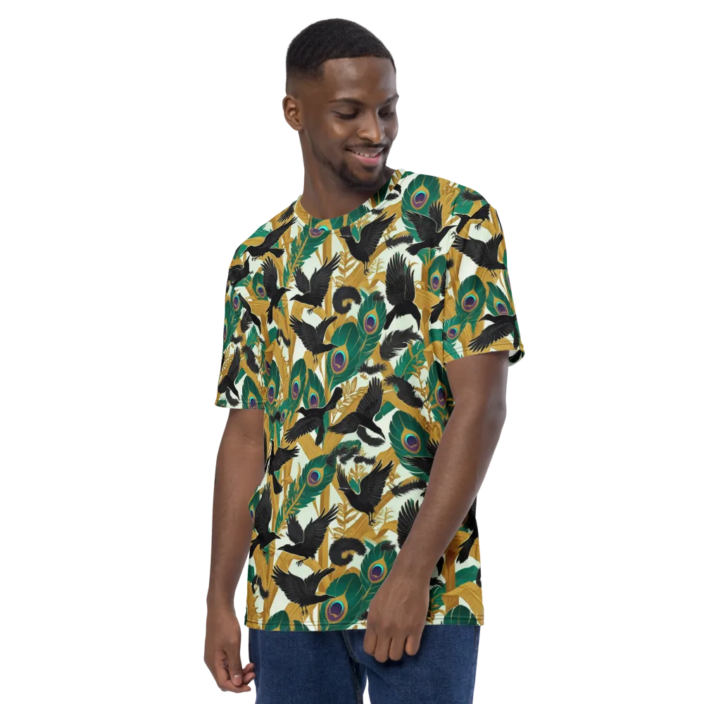 Midnight Plumes on Men's Crew Neck T-Shirt — Left