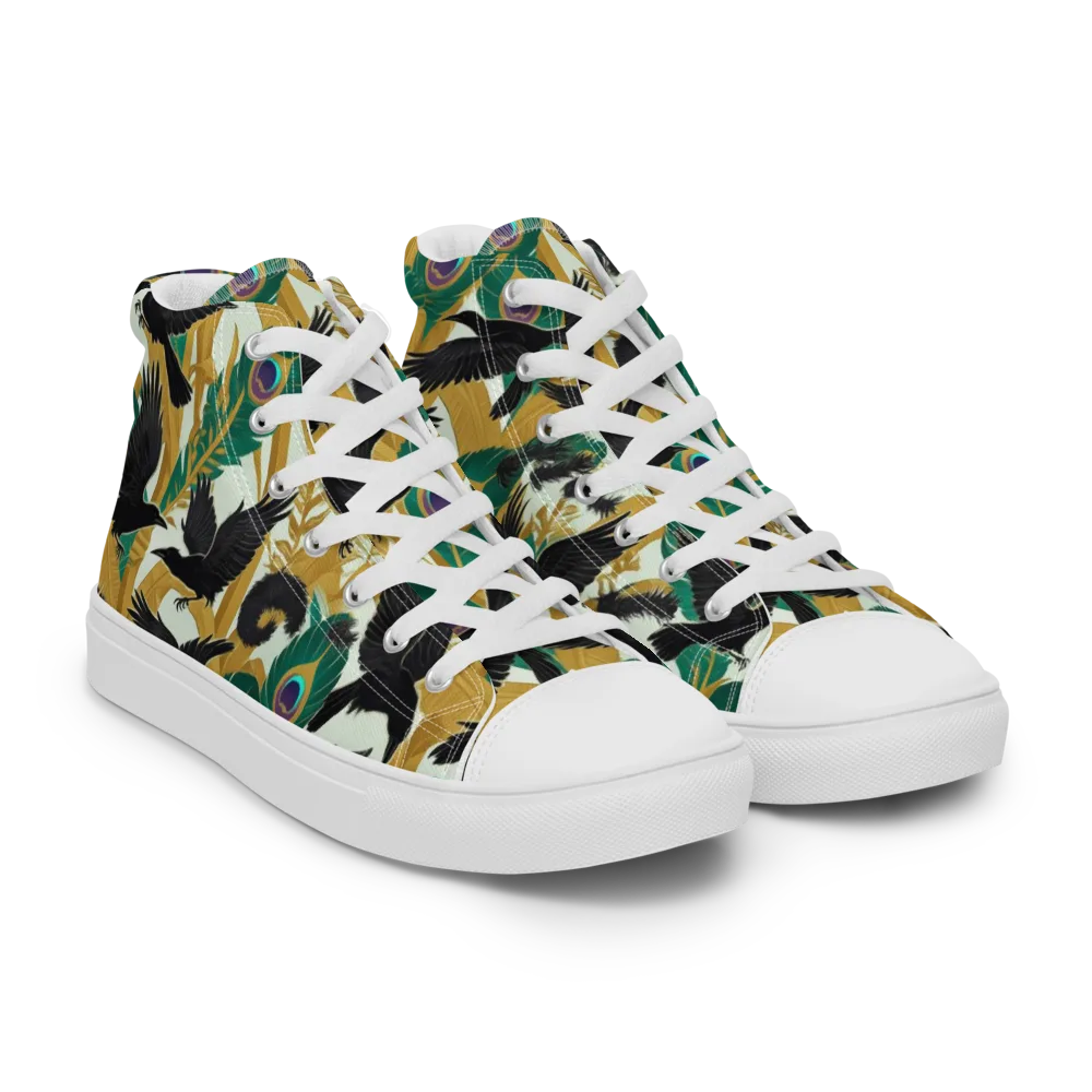 Midnight Plumes on Men's High Top Canvas Shoes — Right Front