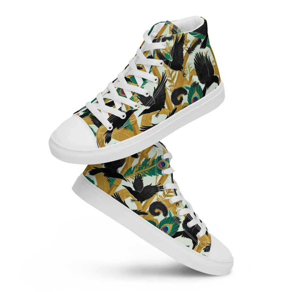 Midnight Plumes on Men's High Top Canvas Shoes — Front