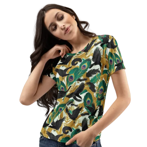 Midnight Plumes on a Women's Crew Neck T-Shirt