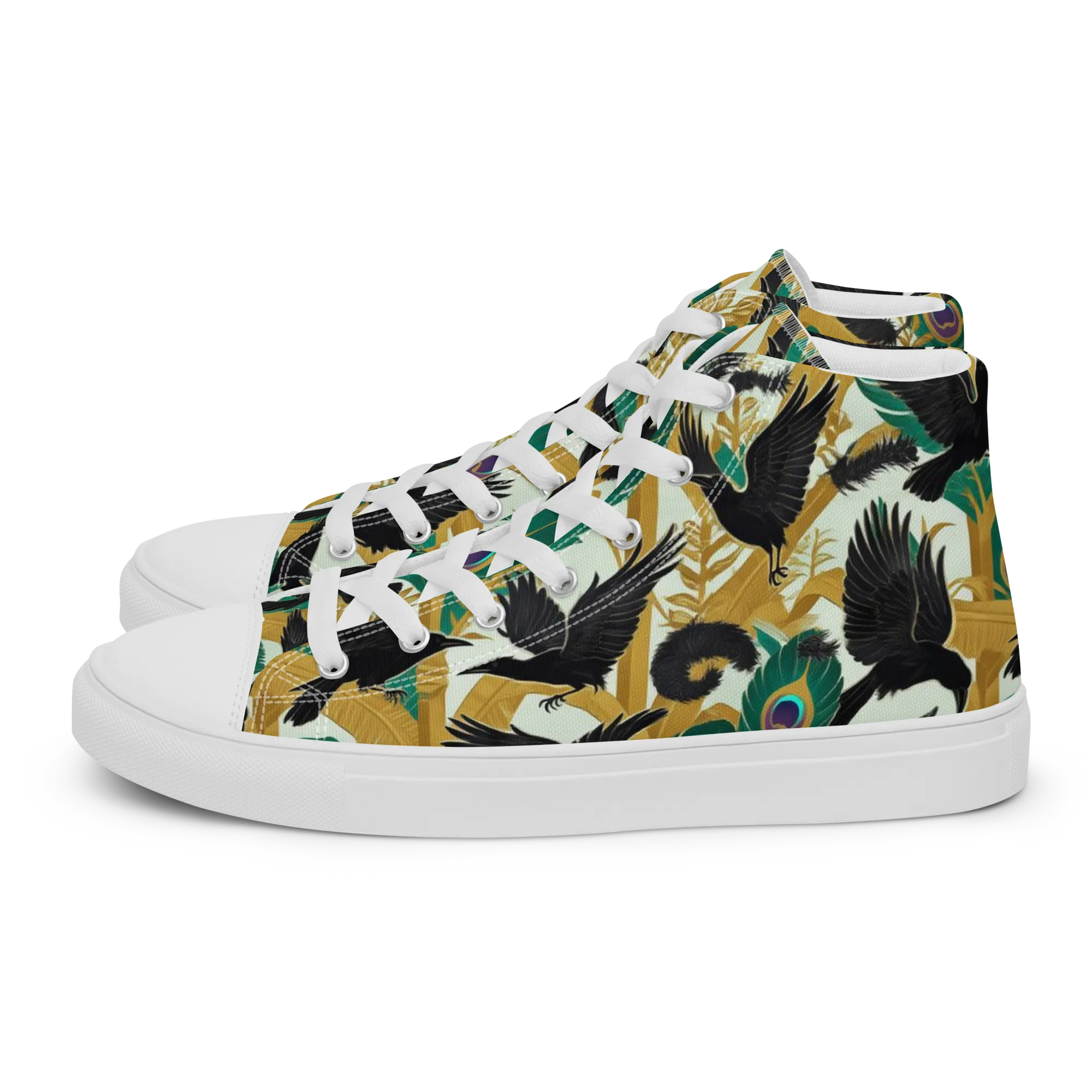 Midnight Plumes on Women's High Top Canvas Shoes — Left