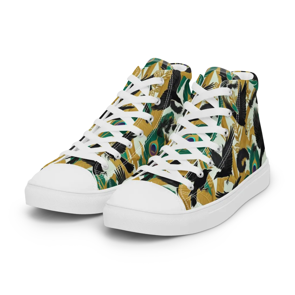 Midnight Plumes on Women's High Top Canvas Shoes — Left Front