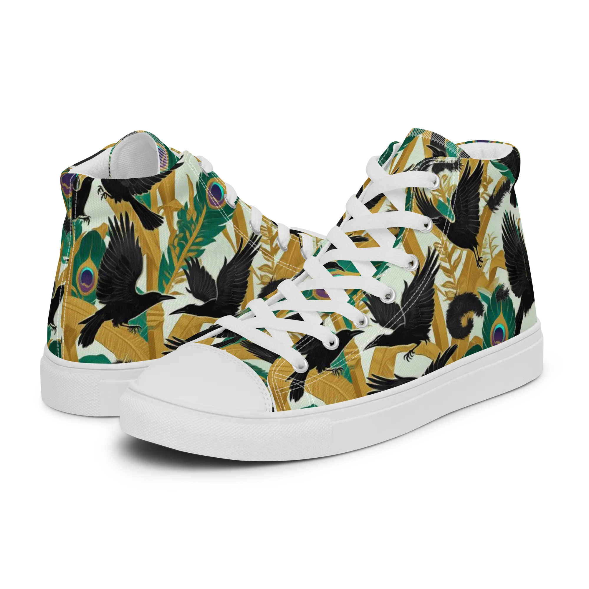 Midnight Plumes on Women's High Top Canvas Shoes — Left