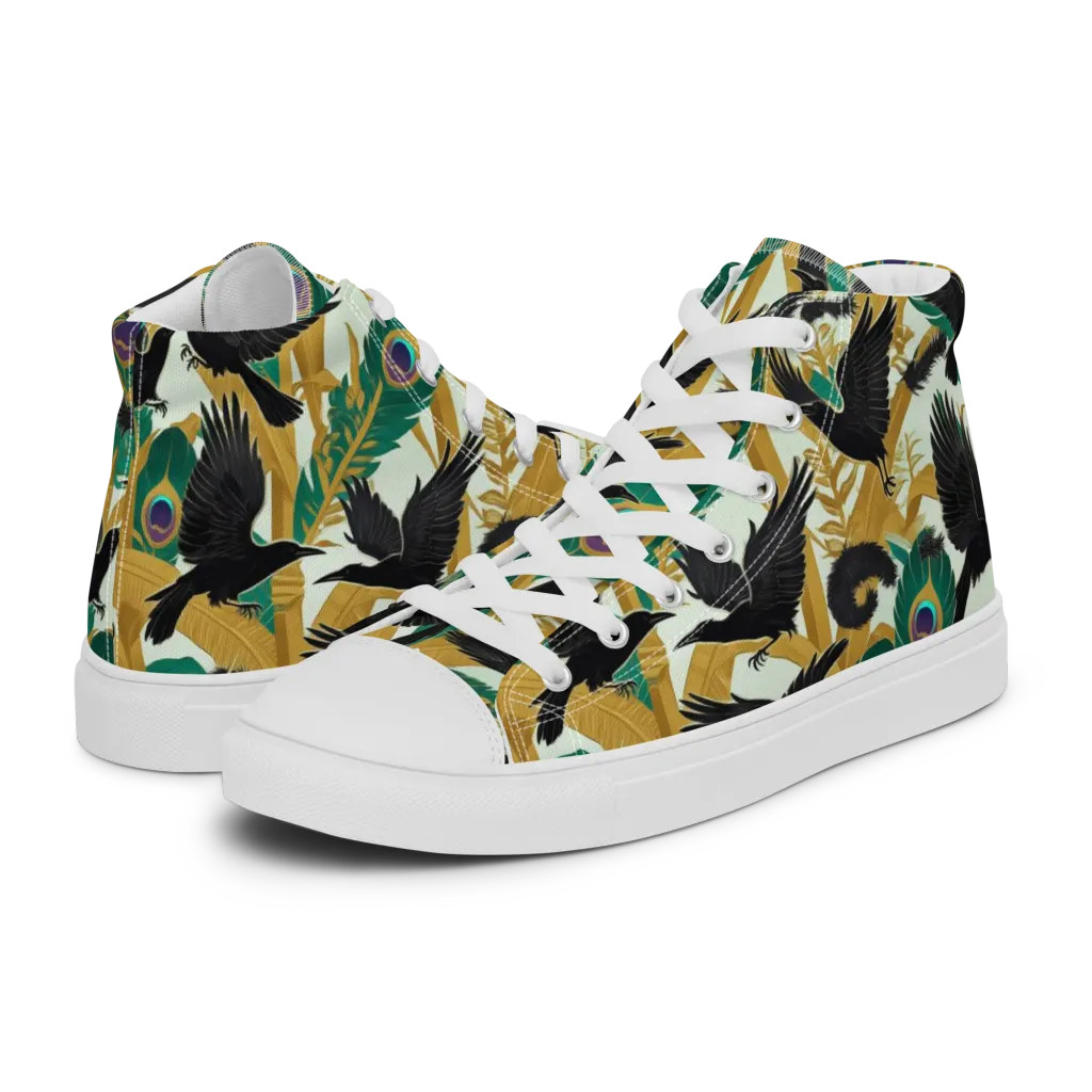 Midnight Plumes on Women's High Top Canvas Shoes — Left