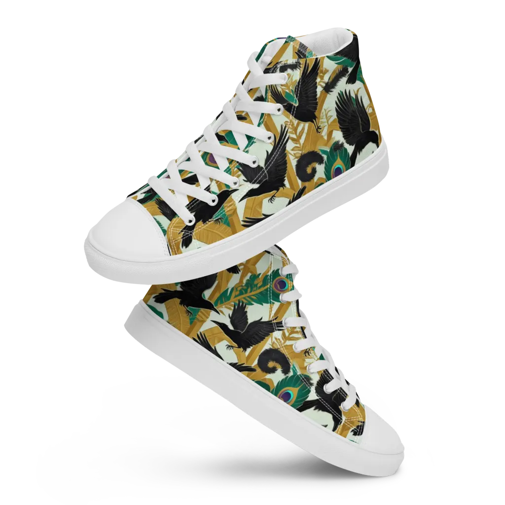 Midnight Plumes on Women's High Top Canvas Shoes — Front