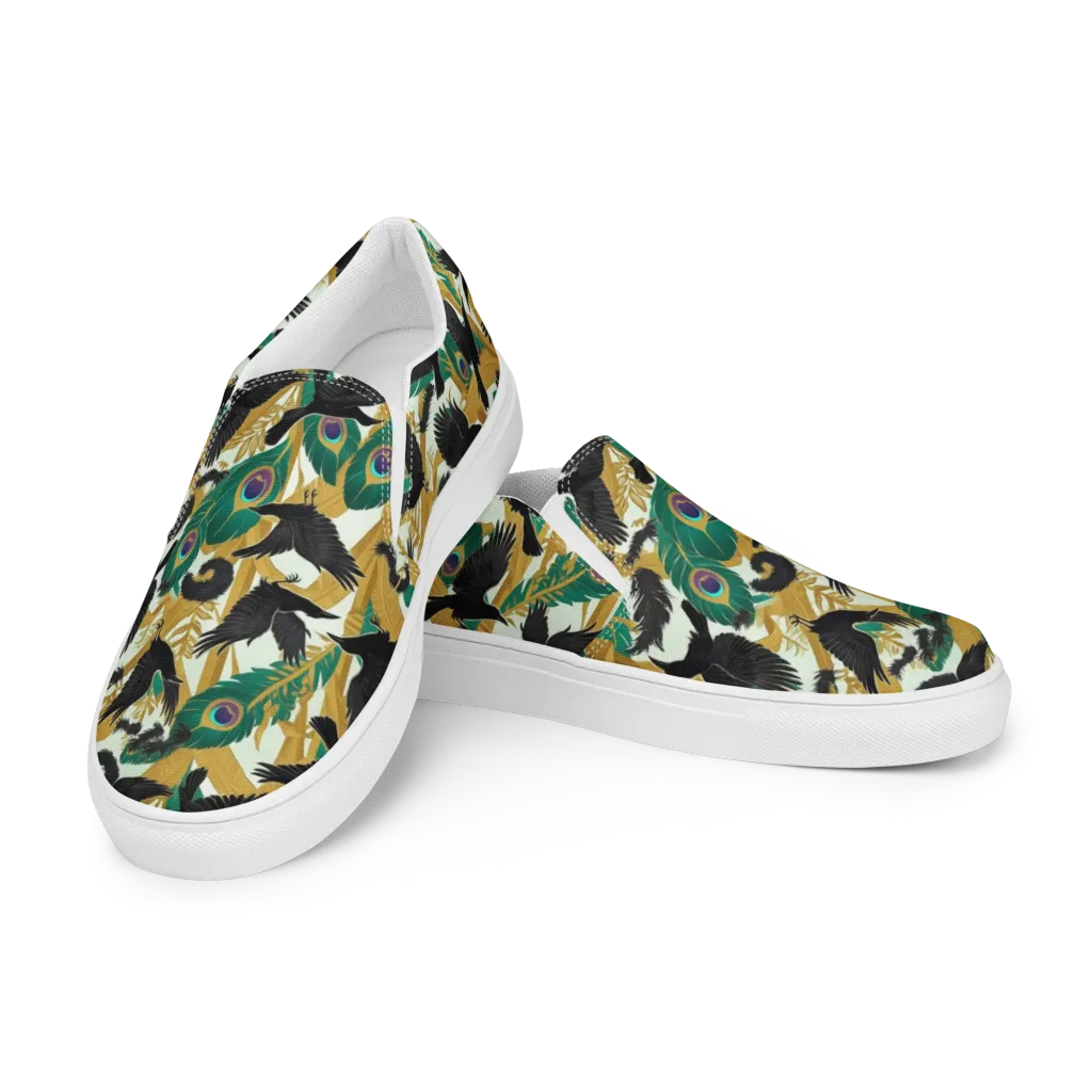 Midnight Plumes on Men's Slip-On Canvas Shoes — Left Front