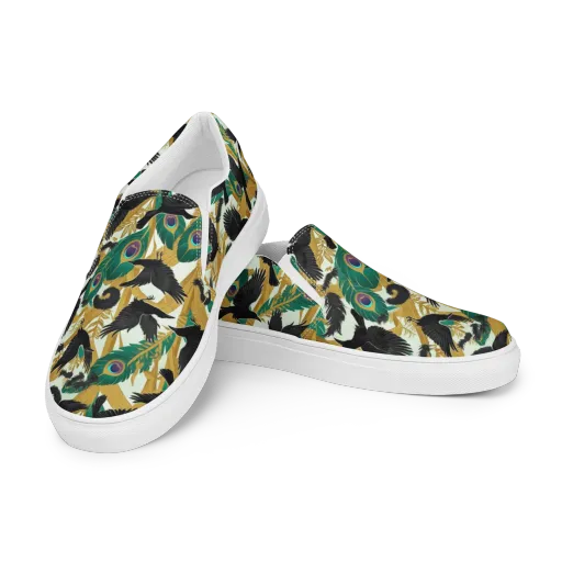Midnight Plumes on a Men's Slip-On Canvas Shoes