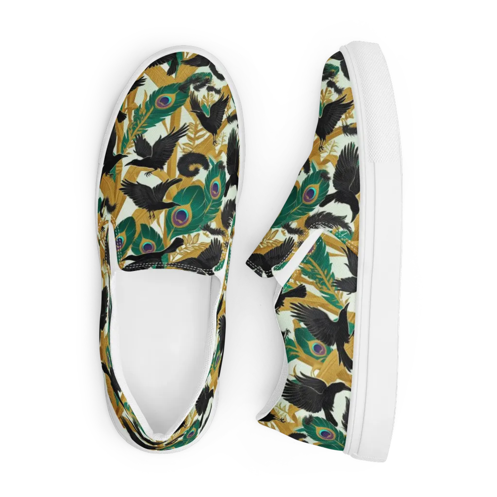 Midnight Plumes on Men's Slip-On Canvas Shoes — Front